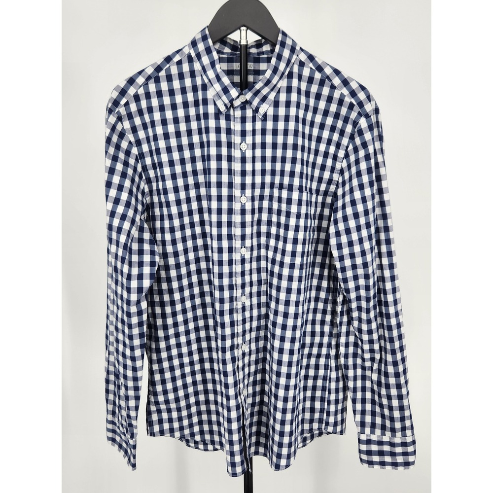 J.Crew Mens Offshore Performance Shirt Navy White Gingham Button Down Size L